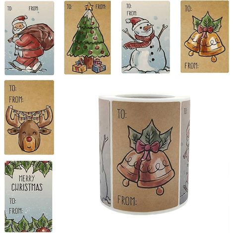 Étiquettes cadeaux de Noël autocollantes (250 pièces) - Étiquettes avec le nom du Père Noël pour cadeaux de Noël et décoration de papier d'emballage