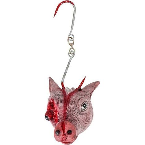 SUSPENSION TÊTE COCHON LATEX SANGLANTE 17 CM - DECORS DE TABLE HALLOWEEN BLANC