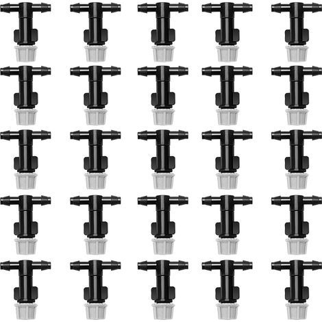 25 Zerstäubungsdüsen, einstellbare Durchflussrate, T-Stück, 4-mm-Anschluss, für Garten und Gewächshaus (1/5)