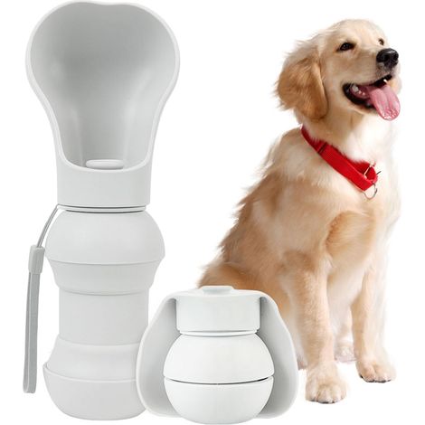 Gourde pliable et portable pour chiens, en silicone de qualité alimentaire, distributeur d'eau d'extérieur avec bol pliable pour la randonnée, la marche et le camping, gris (1/5)
