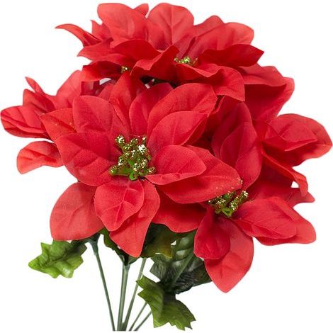 Bouquet natalizio artificiale rosso, oggetto di scena per spettacoli, decorazione per matrimoni, asilo nido, fiore di seta, fiore finto (1/5)