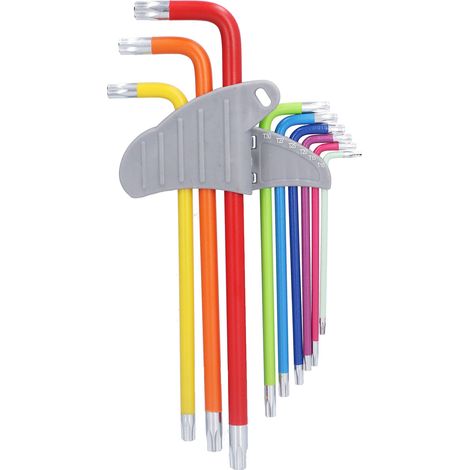 Jeu de Clés Allen Longues en Acier Chrome Vanadium, T10 à T50, Outils Multicolores (1/5)