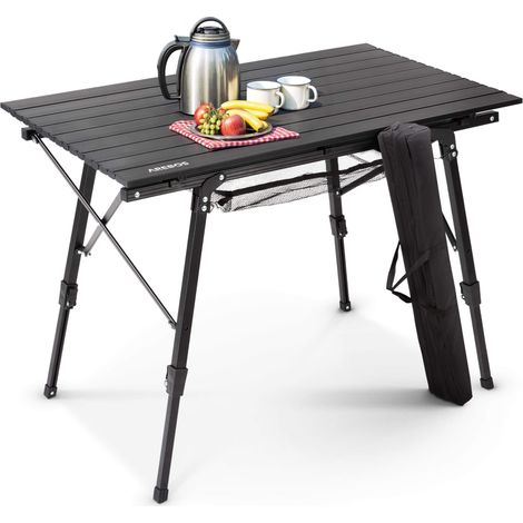 AREBOS Foldable Aluminium Camping Table Height Adjustable Including Carrying Bag and Storage Net (1/5)