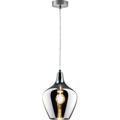 Globo Paso Plafonnier suspendu en forme de dôme, nickel mat, abat-jour en verre fumé, 1 x E14