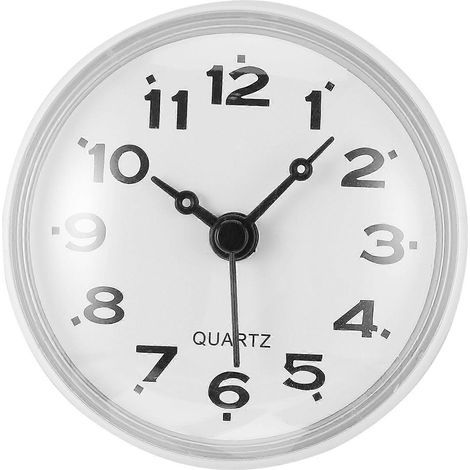 Wasserdichte und geräuschlose Wanduhr fürs Badezimmer (1 Stück), mit Saugnapf. – 7,5 x 7,5 cm – Weiß (1/4)