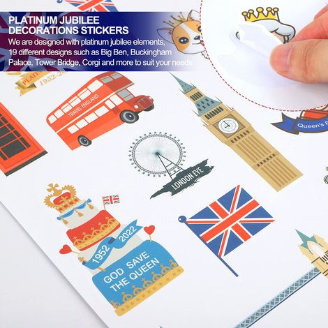 Autocollants PVC Imperméables Jubilé de Platine 2022 - Décoration Fête Patriotique Royale pour Célébrations Britanniques