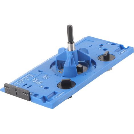 Kit de perçage pour charnière 35mm, guide de positionnement de trous, gabarit de menuiserie avec fraise et foret 1/16", bleu. (1/5)