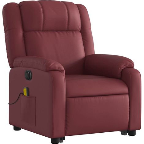 Poltrona relax con funzione massaggio e reclinabile sollevabile elettricamente in PVC rosso bordeaux DEC027838