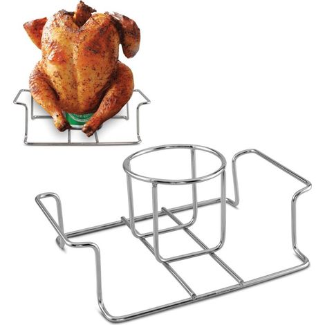 Porta-pollo per lattine di birra, ideale per grigliare e affumicare, realizzato in acciaio inossidabile di alta qualità, con maniglia. (1/4)