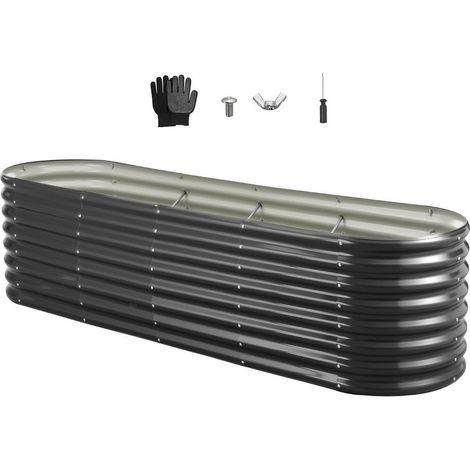 Pour Jardiniers Lit de Jardin Surélevé Montage Facile Bac Potager Métal Galvanisé Ovale 240x60x60cm avec Fond Ouvert Gris Foncé (1/5)