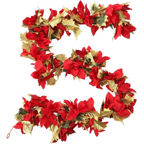 Guirlande de poinsettia de noël, vignes de fleurs artificielles pour porte d'entrée, cheminée, salon, 5,2 pieds (1/5)