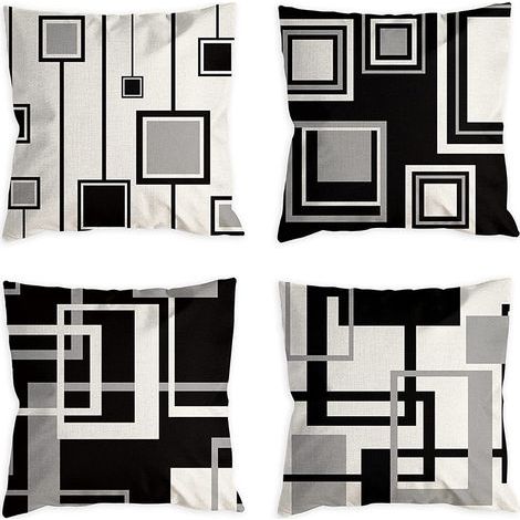 45x45cm Lot de 4 Housse de Coussin Noire Blanc Moderne Géométrique Motif Doux Court Peluche Carré Taie d'oreiller Décor Maison pour Chambre Salon Canapé Balcon Patio Jardin Chaise (1/5)