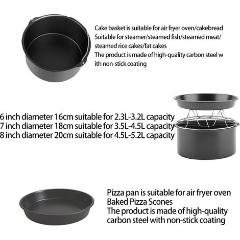 Lot de 10 accessoires pour friteuse à air chaud de 16 cm (6 po) : plaque de cuisson à pizza sécurisée, ustensiles de cuisine pour friteuses de 3,7 à 5,8 pintes.