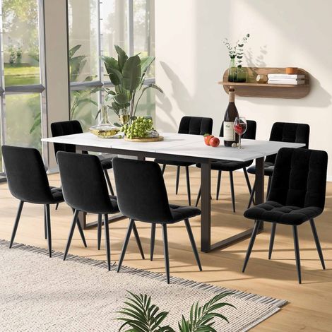 Mesa de comedor extensible 140/180x80x75 cm blanca en MDF y metal con efecto mármol y patas ajustables (1/5)