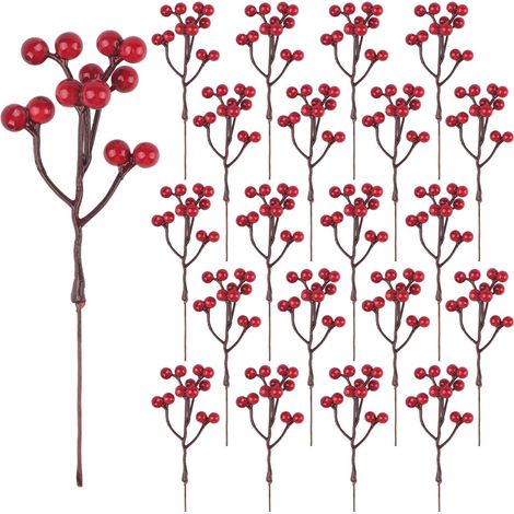 Sollbry 48Pièces 19cm Décoration Artificielle de Baies RougesTiges de Baies Rouges Branches de Baies de Houx pour décoration d'arbre de noël Artisanat Saison (1/5)