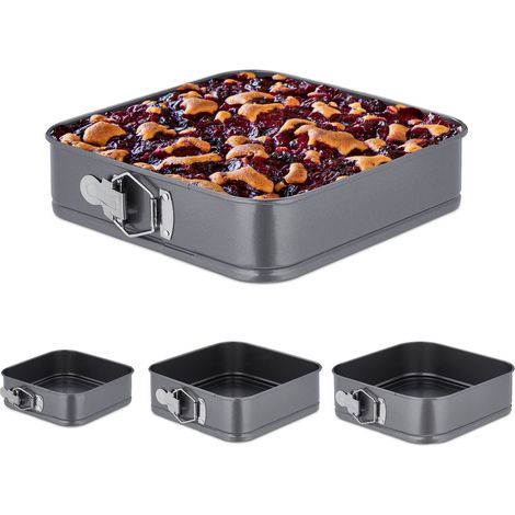 Relaxdays Springform Pans, Set of 4 Sizes, Stackable, Removable Base, Non-Stick Coating, Stainless Steel, Anthracite