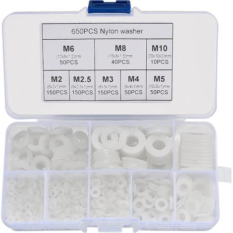 CCYKXA Nylon Washer Plastic Spacer M2 M2.5 M3 M4 M5 M6 M8 M10 Round Flat Washer 650 Pieces