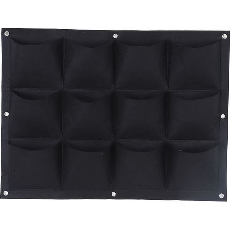 Sac de culture de plantes de jardin mural suspendu vertical dégradable à 12 poches, conteneur de jardinière (noir) (1/5)
