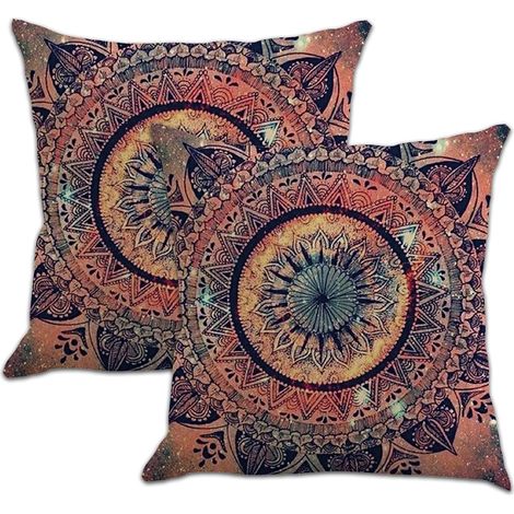 Filiyano – oreiller aspect lin – Deux taies d'oreiller aspect lin, à motifs mandala et style bohème ethnique bord de mer, pour décorer coussins (1/2)