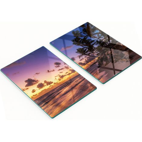Panneaux décoratifs multifonctionnels en verre trempé, motif plage et soleil, 2 x 40 x 52 cm (1/5)