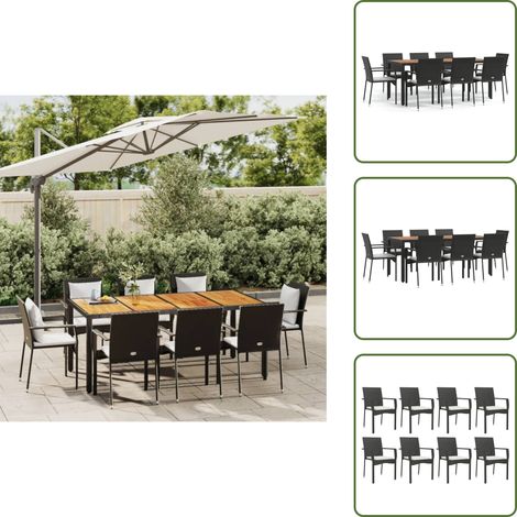 The Living Store 9-tlg. Garten-Essgruppe mit Kissen Schwarz Poly Rattan - Gartenessgruppe (1/5)