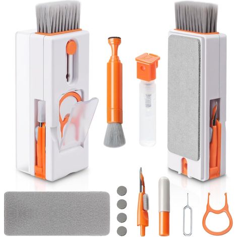 Kit de nettoyage pour ordinateur portable 11 en 1, brosse de nettoyage multifonction avec extracteur de touches, orange (1/5)