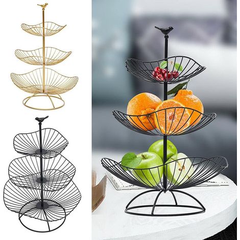 3 Etageren Servierplatte Dessert Kuchen Obstschale ObstKorb Metall Früchtekorb Etagenständer Party Servierständer für Dessert und Obst (Schwarz)