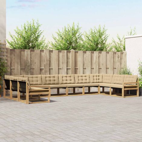 vidaXL Outdoor-Sofagarnitur mit Kissen 10 pcs Weiß und Beige (1/5)