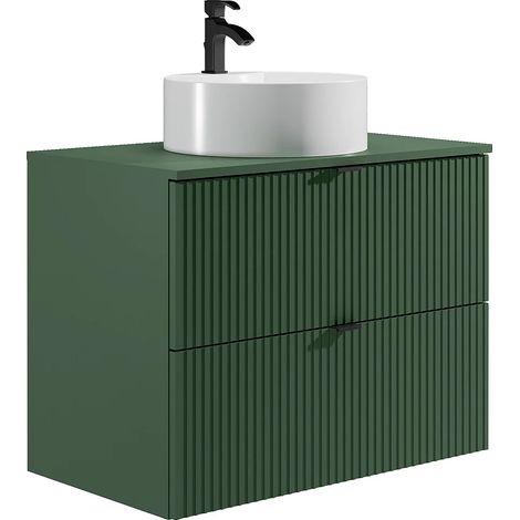 Mobile per bagno sospeso con scanalature con lavabo da appoggio rotondo - Verde opaco - 80 cm - ZEVINI (1/5)