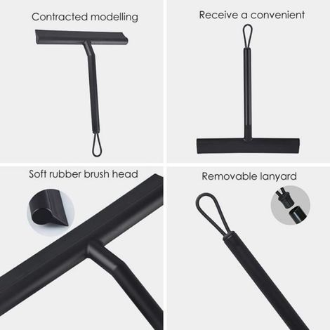 le noir - lave-vitre en Silicone, lave-vitre, raclette, miroir, support De nettoyage, noir, 1 pièce (1/4)
