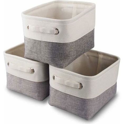 Boîte De Rangement - Tissu Pliable En Toile De Lin - Poignées Antidérapantes - Gris Blanc - Lot De 3 (1/4)
