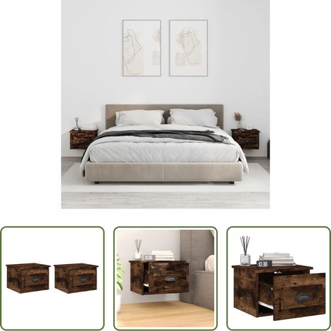 vidaXL Holz Nachttisch -  Wand-Nachttische 2 Stk. Räuchereiche 41,5x36x28 cm (1/5)