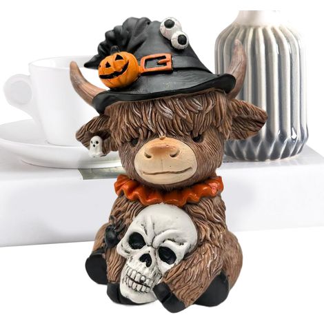 Statue Vache Highland Halloween Figurines En Résine Déco Table Étagère Figurine Résine Statue Vache Brune Décorations Bureau Maison pour Fête Cuisine Chambre Appartement Thanksgiving (1/5)
