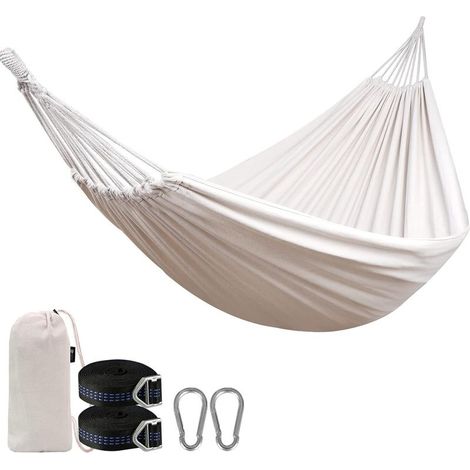 Hamac Coton avec Sangles Arbre – Portable, Sac Transport pour Jardin Patio Camping (1/5)