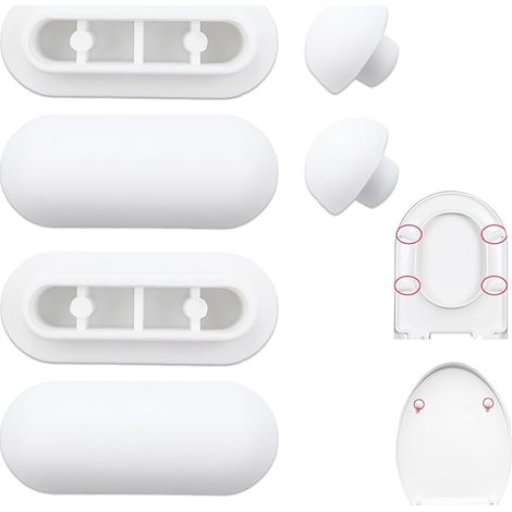 6 Pièces Tampon Abattant WC,Patin Abattant WC,Tampons pour Abattant de WC,Pare-chocs de Siège de Toilette,Amortisseur WC,4 Tampons Anneaux+2 Tampons Couvercle(Blanc) (1/5)