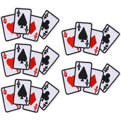 Set mit 5 aufbügelbaren Poker-Ass-Aufnähern, Spielkarten-Applikationen, DIY-Stoffaufkleber für T-Shirts (1/5)