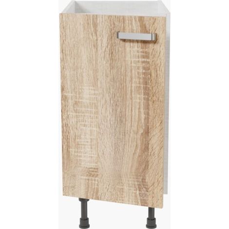 Cuisibane – Meuble sous évier 40 cm – Caisson gris clair aspect tissé – Porte chêne structuré – 4 pieds réglables 10-17 cm – Garantie 5 ans (1/3)