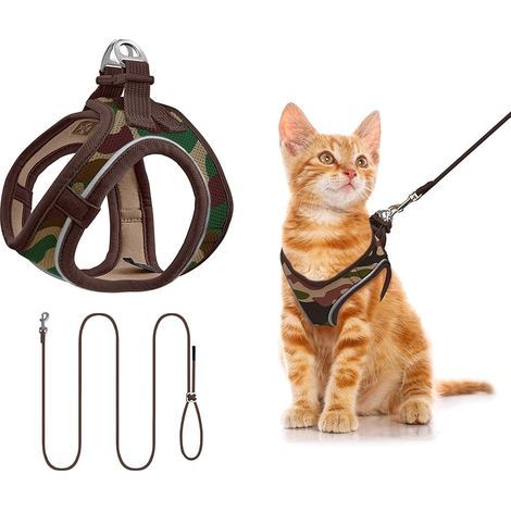 Harnais Chat et Petit Chien avec Laisse 255cm XXS – Ensemble Harnais Veste Anti-Fuite en Maille Air Mesh – Doux, Réglable et Confortable – Sécurité Nocturne – Camouflage (1/5)