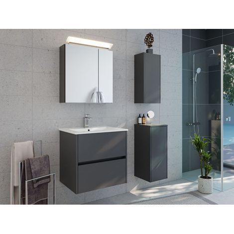Badmöbelset Taifun 60cm 4tlg mit Spiegelschrank und 2x Badschrank grafit