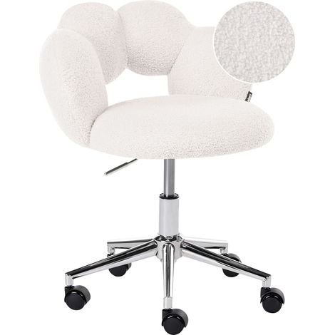 Office Chair White Boucle Gas Lift Height Adjustable Full Swivel Armless Vanity Chair Modern Style Home Office Kids Room WHIZZY (1/5)