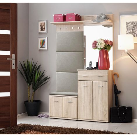 Ensemble de meubles d'entrée avec coussin "Armario VI" - Beige/Gris - L 120 x H 203 x P 32 cm - Livraison gratuite (1/5)
