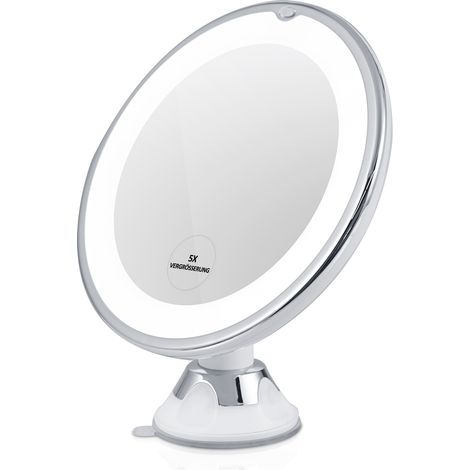 EMKE Miroir Cosmétique LED 5x Grossissant, Ventouse Puissante, Blanc