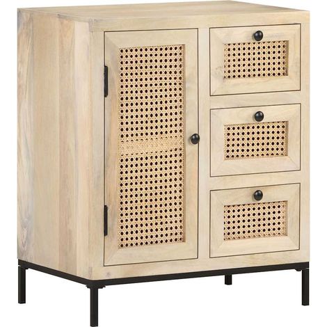 vidaXL Buffet 60x35x70 cm Bois de manguier massif et canne naturelle (1/5)