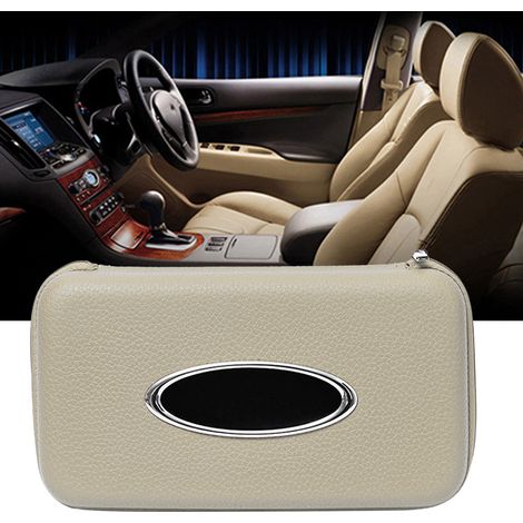 Dekorativer Taschentuchspender aus Leder fürs Auto, Hängende Taschentuchbox für die Sonnenblende, Auto-Zierleiste, Beige Tönung, Praktische Autotasche (1/5)