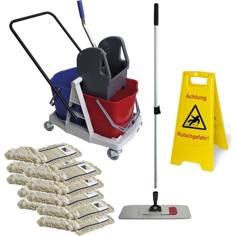 BRB Kit complet de chariot de nettoyage humide avec 1 panneau d'avertissement (1/2)