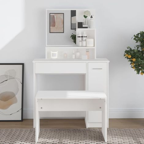 Coiffeuse avec miroir, Table de maquillage, Meuble coiffeuse Blanc 86,5x35x136 cm RDS5517 (1/5)