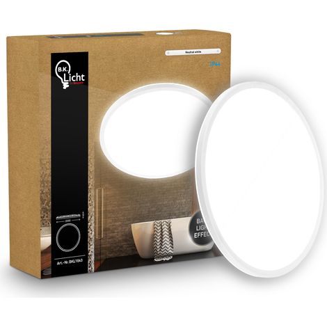 Plafonnier LED plat avec éclairage indirect, lumière blanc neutre, protection IP44, plafonnier salle de bain, lustre cuisine, lustre salon, 29 x 3 cm, blanc (1/5)