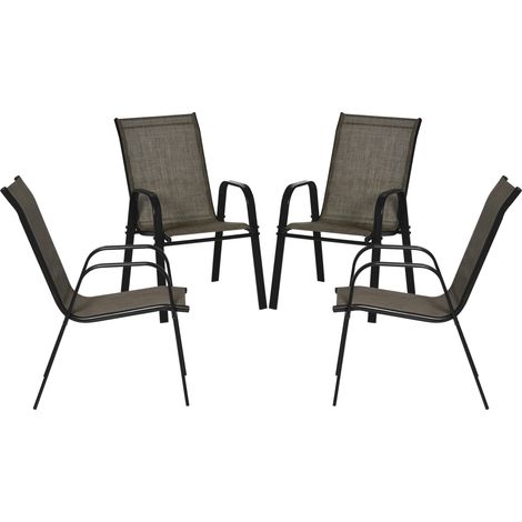 Ensemble de 4 chaises de jardin empilables, en métal et tissu respirant, marron