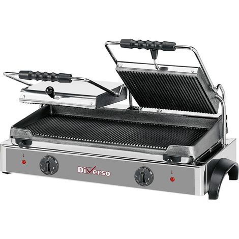 Grill panini électrique DOUBLE, plaques rainurées - Diverso