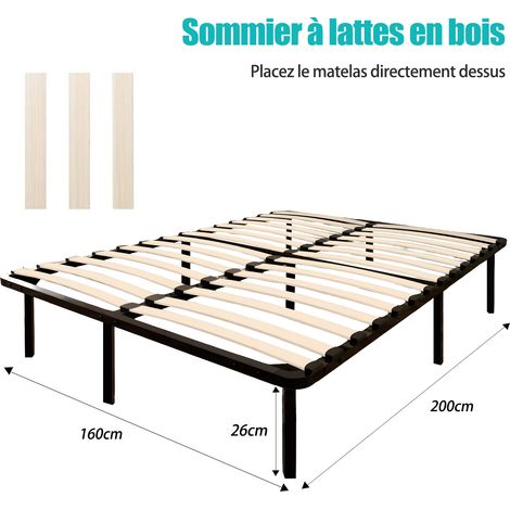 Iztoss – Ensemble sommier et matelas 160x200 cm – Matelas mousse 160x200x26 cm – Sommier à lattes en bois avec pieds – Installation rapide en 30 min